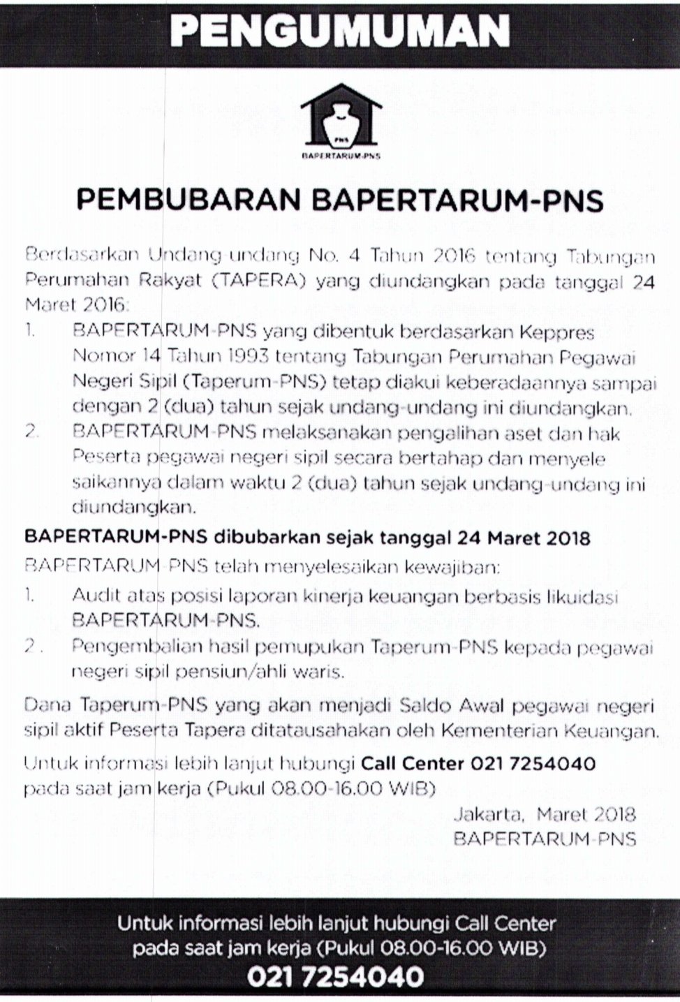 BAPERTARUM-PNS RESMI BUBAR PER 24 MARET 2018