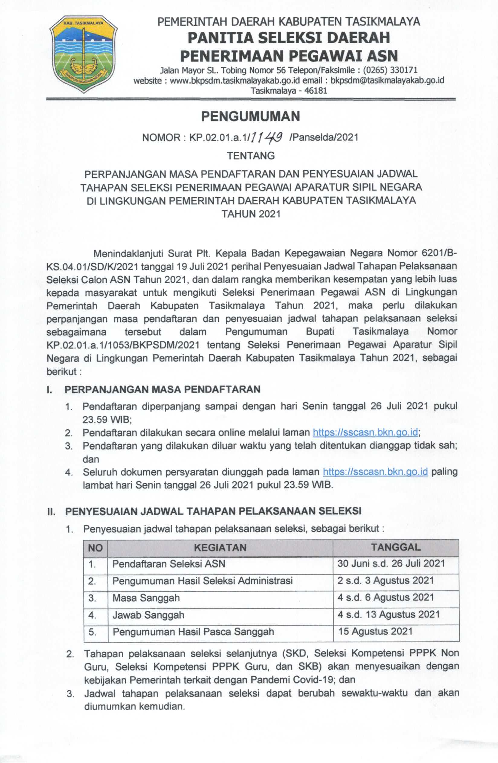 PENGUMUMAN PERPANJANGAN PENDAFTARAN P-ASN 2021