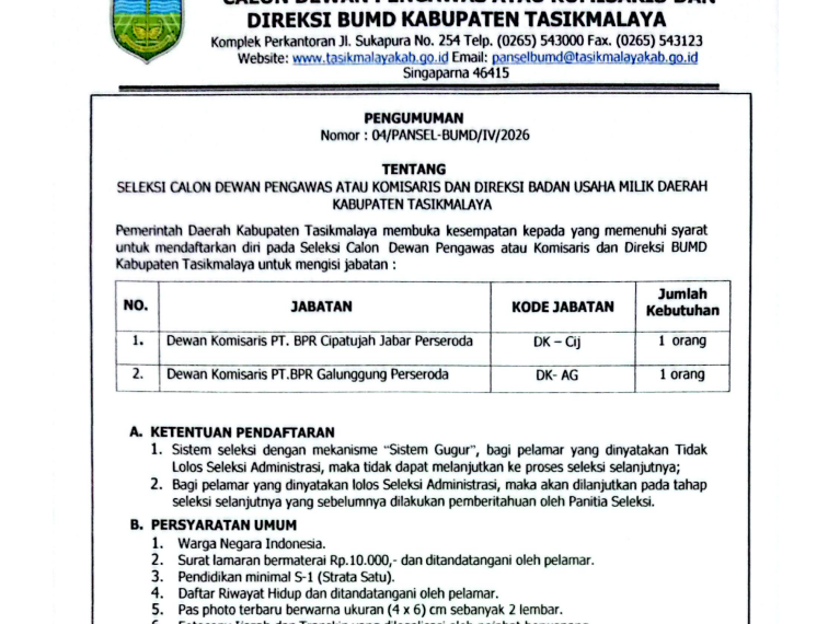 Seleksi Calon Dewan Pengawas atau Komisaris&hellip;